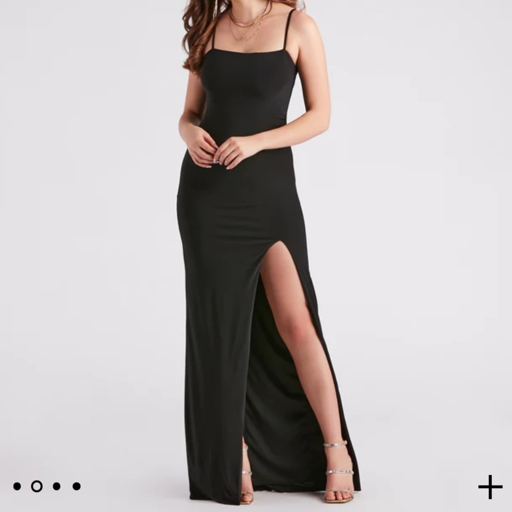 Square neck slit long dress
